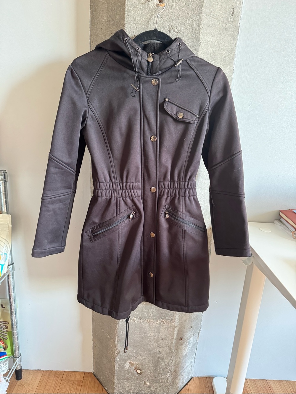 Laundry by Shelli Segal Women's Hooded Long Coat Jacket - Black FLAWED
